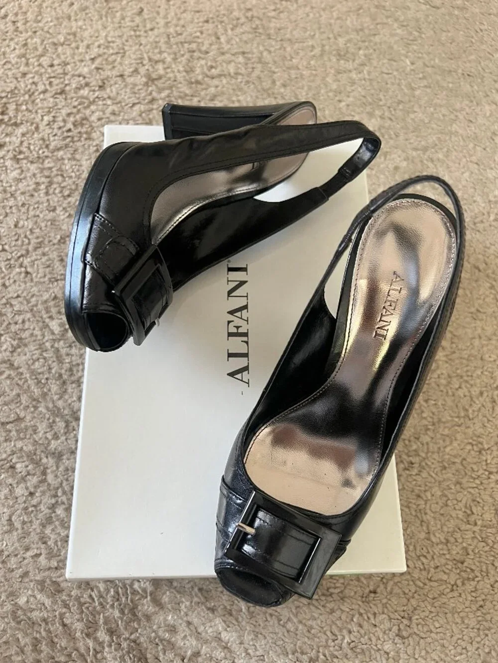 Alfani Black Slingback Peep-Toe Heels with Buckle